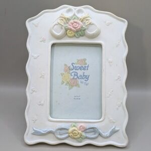 VTG Figi Graphics Sweet Baby Picture Frame 3D Pastel Rose Bow Nursery 3.5x5‎